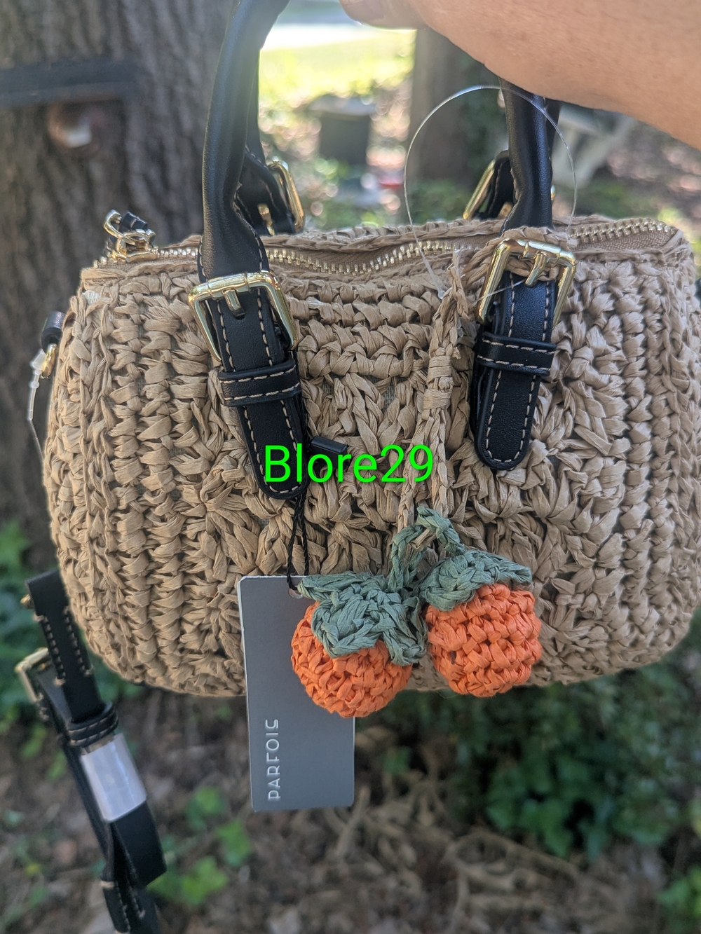 Woven Raffia Mini Bag with Orange Charm